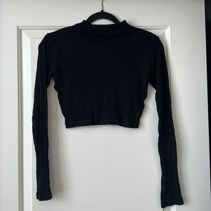 Basic black mock neck crop top